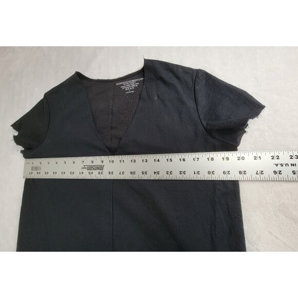 Majestic Filatures Women Black V-Neck Deluxe Tee Shirt Dress Size 2 Cotton Linen - Picture 7 of 9